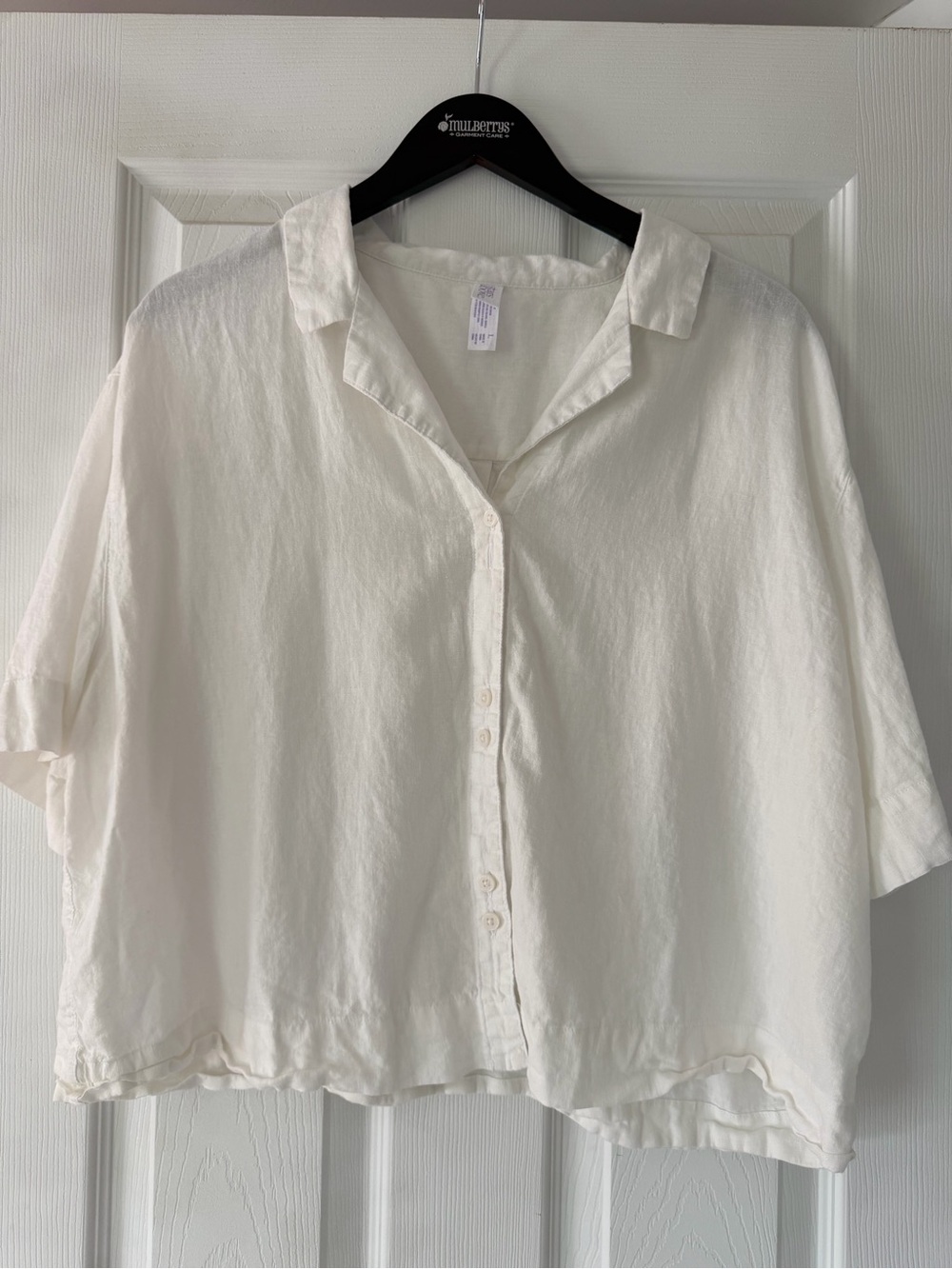 Relaxed Linen Lightweight Casual White Button-Front Women's Top, Size Large